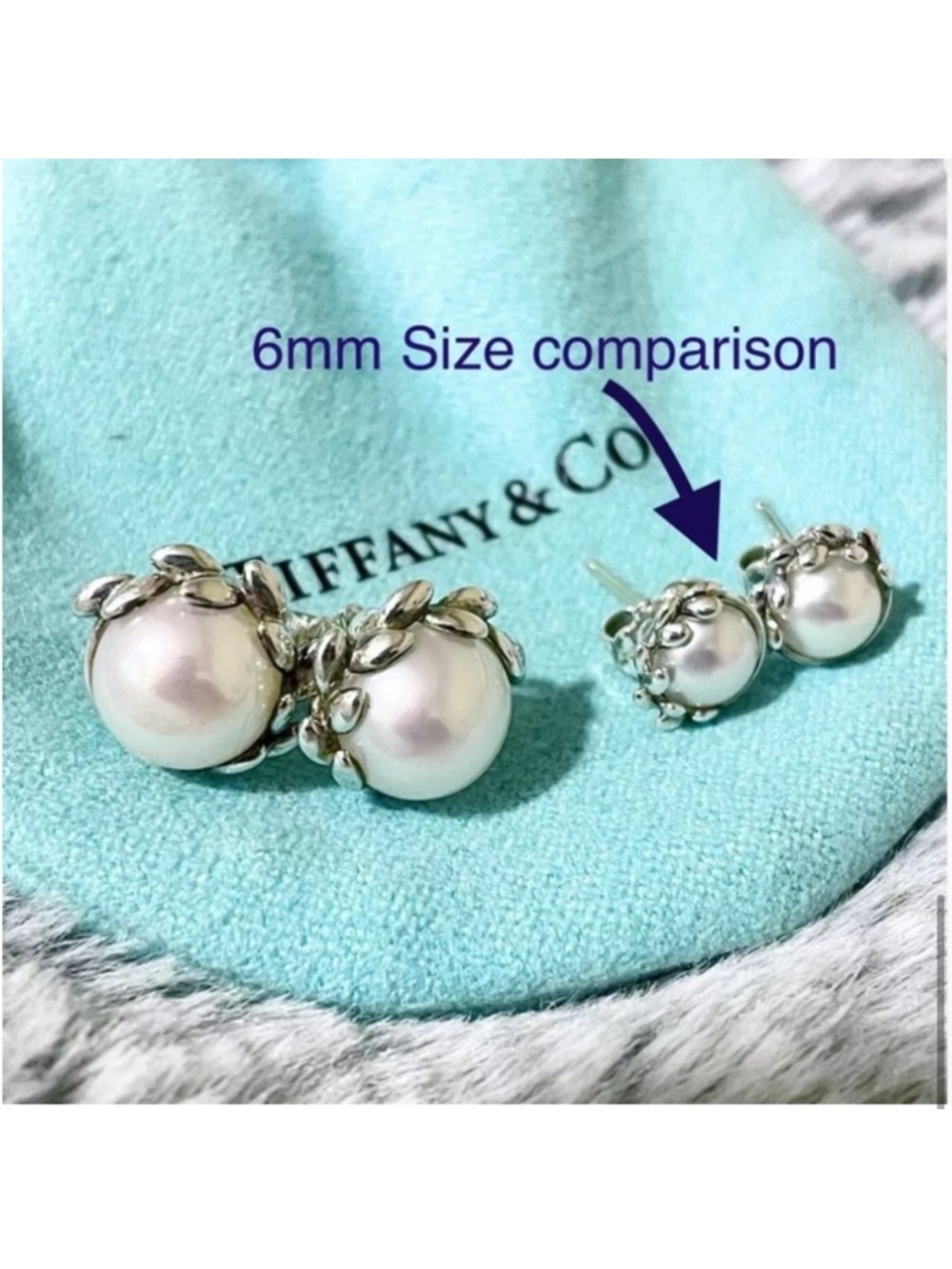 Tiffany silver olive leaf pearl earrings - Picture 7 of 9